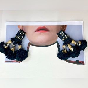 Classic Tassel earrings by Apt.1C, black, cream, and golden yellow- CLIP-Ons